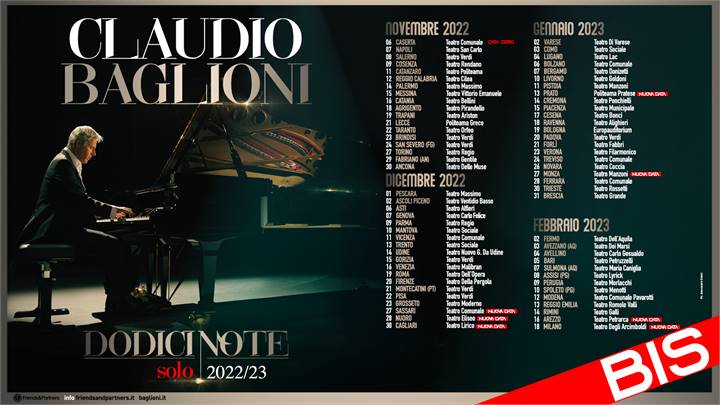 CLAUDIO BAGLIONI: “DODICI NOTE SOLO BIS” TOUR